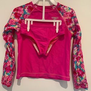 Speedo girls 2 piece pink swim suit. Size 4.